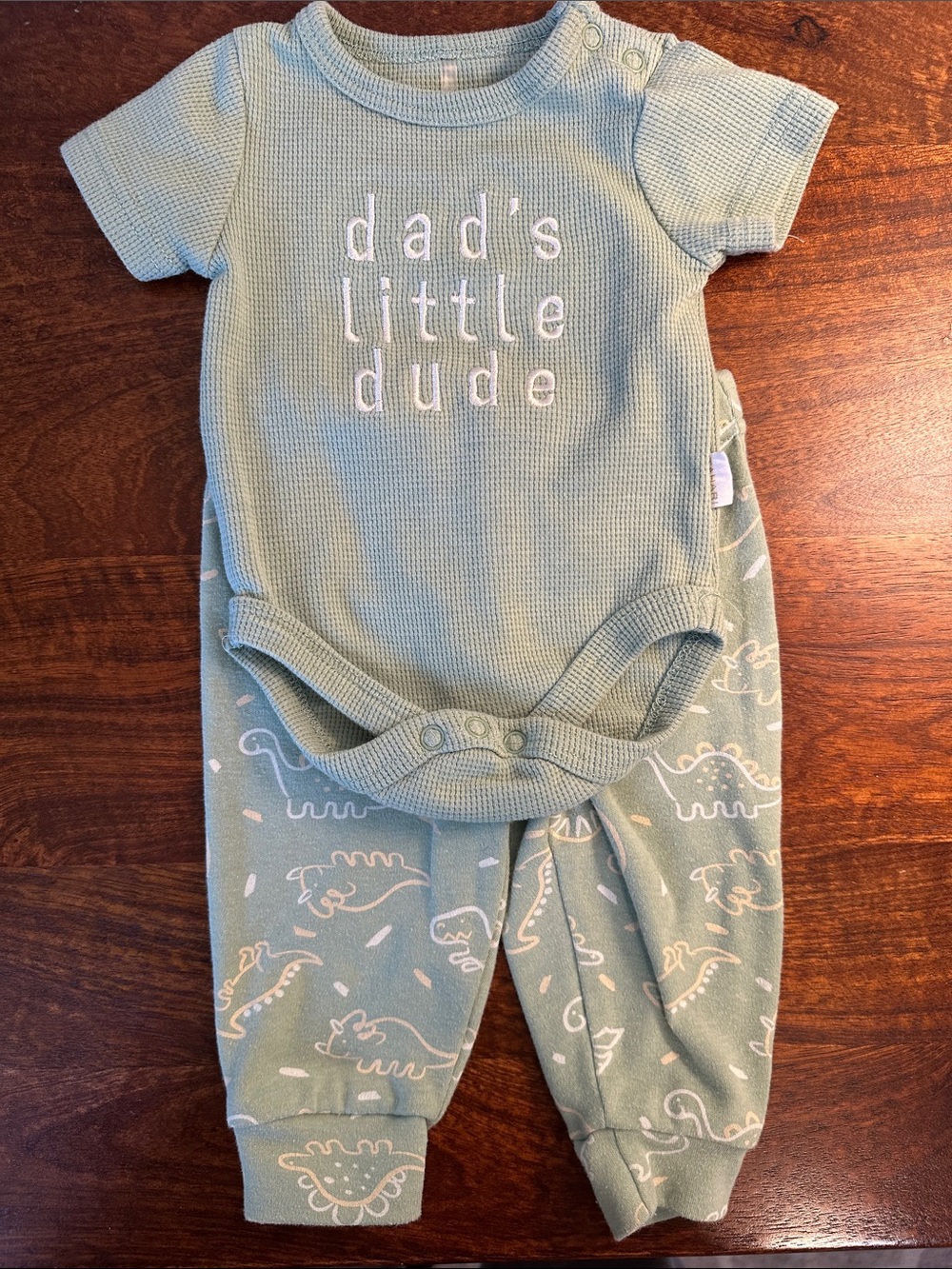 Baby Two-Piece Bodysuit & Pants Set - Sage Green "dad's little dude"